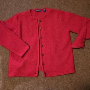 Karen Scott 100% Wool Cardigan Size Medium Small Pin Sized Hole See Pic Bright